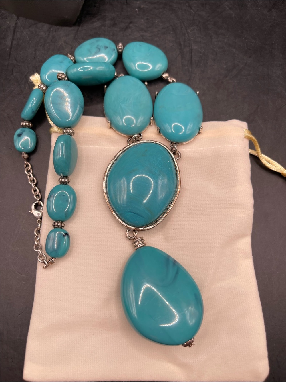 Vintage Avon Faux Turquoise Y-drop Pendant Necklace & Dusty - Picture 2 of 5